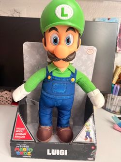 The Super Mario Bros Movie 2023 Luigi Poseable Plush Figure Toy