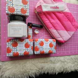 4pc BEEKMAN 1802 HEIRLOOM APPLE GOAT MILK SKINCARE LOT w/ESTĒE LAUDER TOILETRY BAG