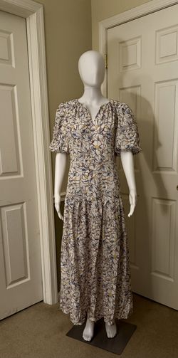 Women's Floral Maxi Dress with Pockets, V Neck, Lantern Sleeves, New Small