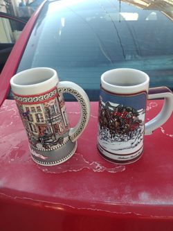 beautiful steins Budweiser you look at the pictures $20 a piece firm no less I live downtown Lake Elsinore 92530 please served by his only local and c