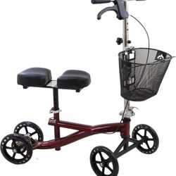 Knee Walker Scooter for Adults for Foot Surgery, Foldable Leg Scooter for Broken Foot, All Terrain Adjustable Knee Crutch Scooter, Burgundy