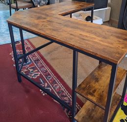 L-Shaped Industrial Desk with Shelves
