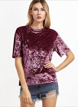Crushed Short-Sleeve Velvet Top