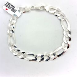 925 Sterling Silver 9” Figaro Bracelet 17.80g 10mm 21976353