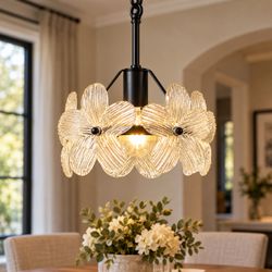 Floral 10.1”  Glass Pendant Chandelier Light
