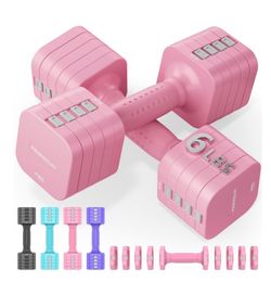 FEIERDUN 5-In-1 Adjustable Dumbbell Set (2 Dumbbells, 6 Lbs Each)