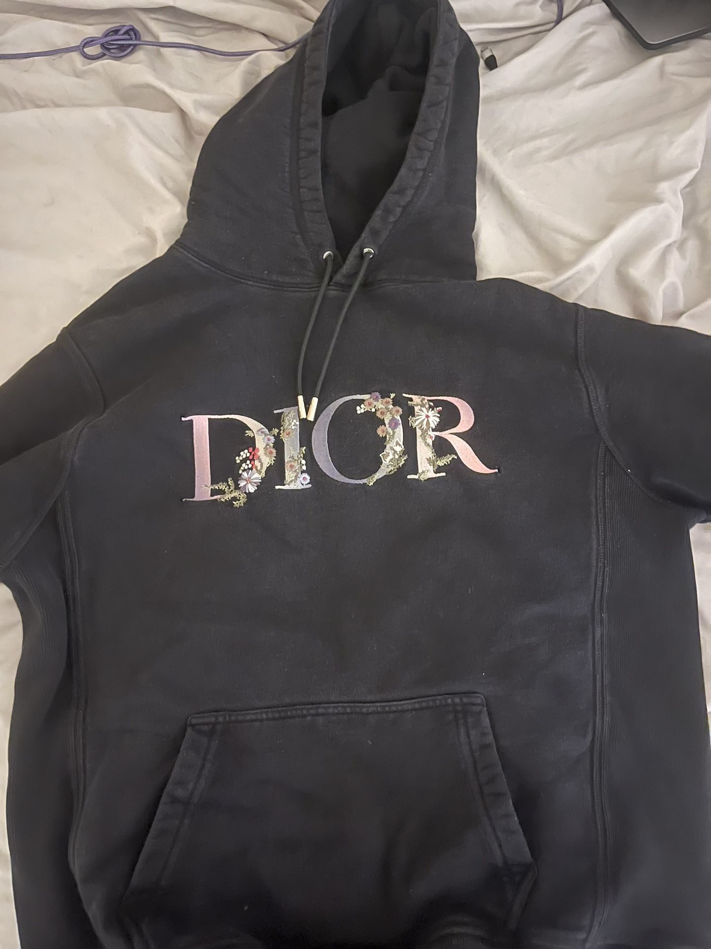 Dior Flowers Embroidered Hoodie 'Black' Size Medium