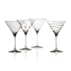 Set Of 4 Etched Mikasa Cheers Martini And Glasses