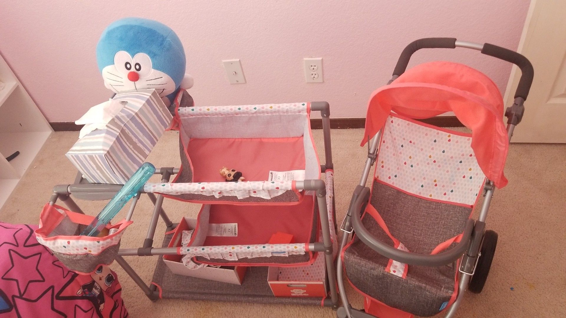 Baby crib and double stroller