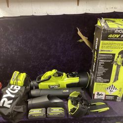 🧰🛠RYOBI 40V HP Brushless 100MPH/600CFM Leaf Blower/Mulcher/Vac w/(2)4.0 Batts/Charger LIGHTLY USED!-$240!🧰🛠