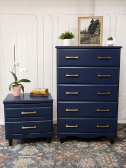 Navy Blue Dresser and Nightstand Set