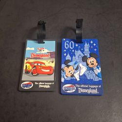 Disneyland Resort Set Of 2 Collectible Luggage Tags By American Tourister 60th Anniversary & Pixar Cars Made Of Rubber - Unused