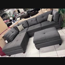 Grey Sectional Sofa With Ottoman Brand New