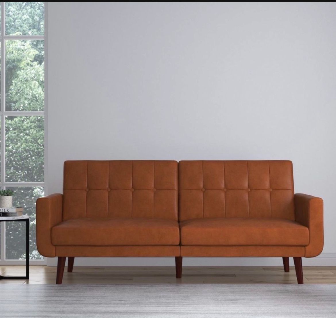 Modern Futon, Camel Faux Leather