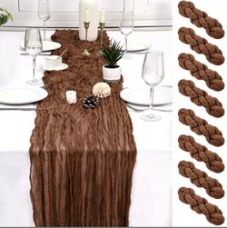 8 Pack Brown Cheesecloth Table Runner 17x108 Inch Boho Gauze Cheese Cloth Table Runners For Wedding Party Baby Bridal Shower Home Decor