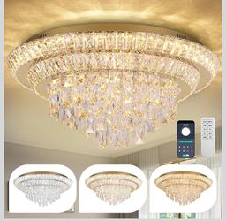 New 24" Flush Mount Crystal Chandeliers with Remote and APP
