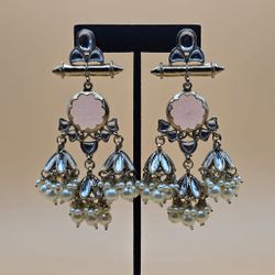 Peach Color Kundan earrings 