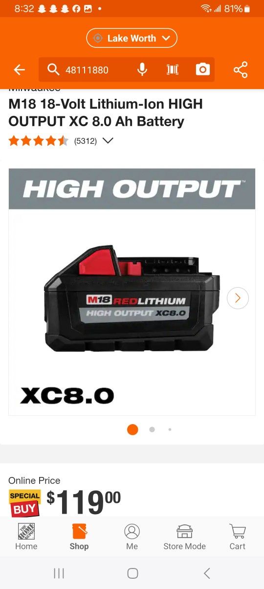 M18 Red Lithium High Output XC8.0