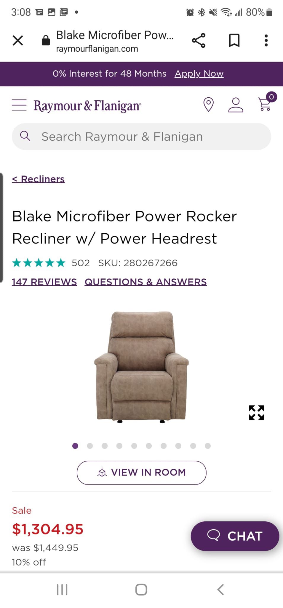 Blake Microfiber Power Rocker Recliner W/ Power Headrest 