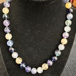 Rainbow Flourite Necklace, 18-22" Sterling Silver