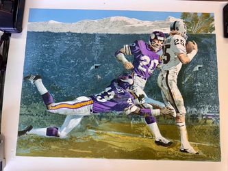 1977 Merv Corning Super Bowl XI Vikings vs Oakland Raiders Signed Numbered Print 28”x22”