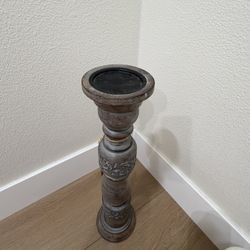 Hand-Carved Wooden Pillar Candle Holder – Handmade in India