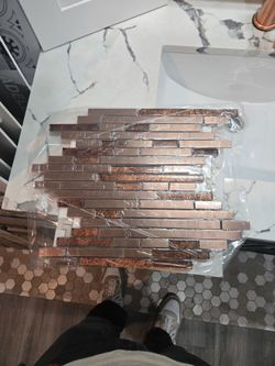 Rose Gold Metal and Glass Mosaic Tile Sheet