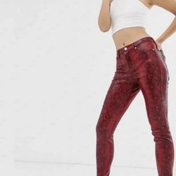 BlankNYC Red Snake Print Vegan Leather Pants Size 26