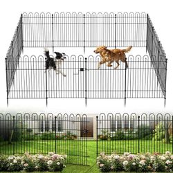 New-Decorative Garden Fence with Gate, 10 Panels 32in(H) x23.6ft(L) No Dig Garden Fence, Outdoor Rustproof Animal Barrier, Metal Wire Garden Fence for