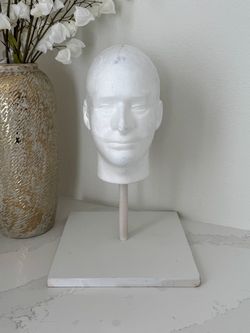Styrofoam Mannequin Head on Wooden Stand