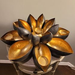 Large Black and Gold Metal Flower Candle Holder
