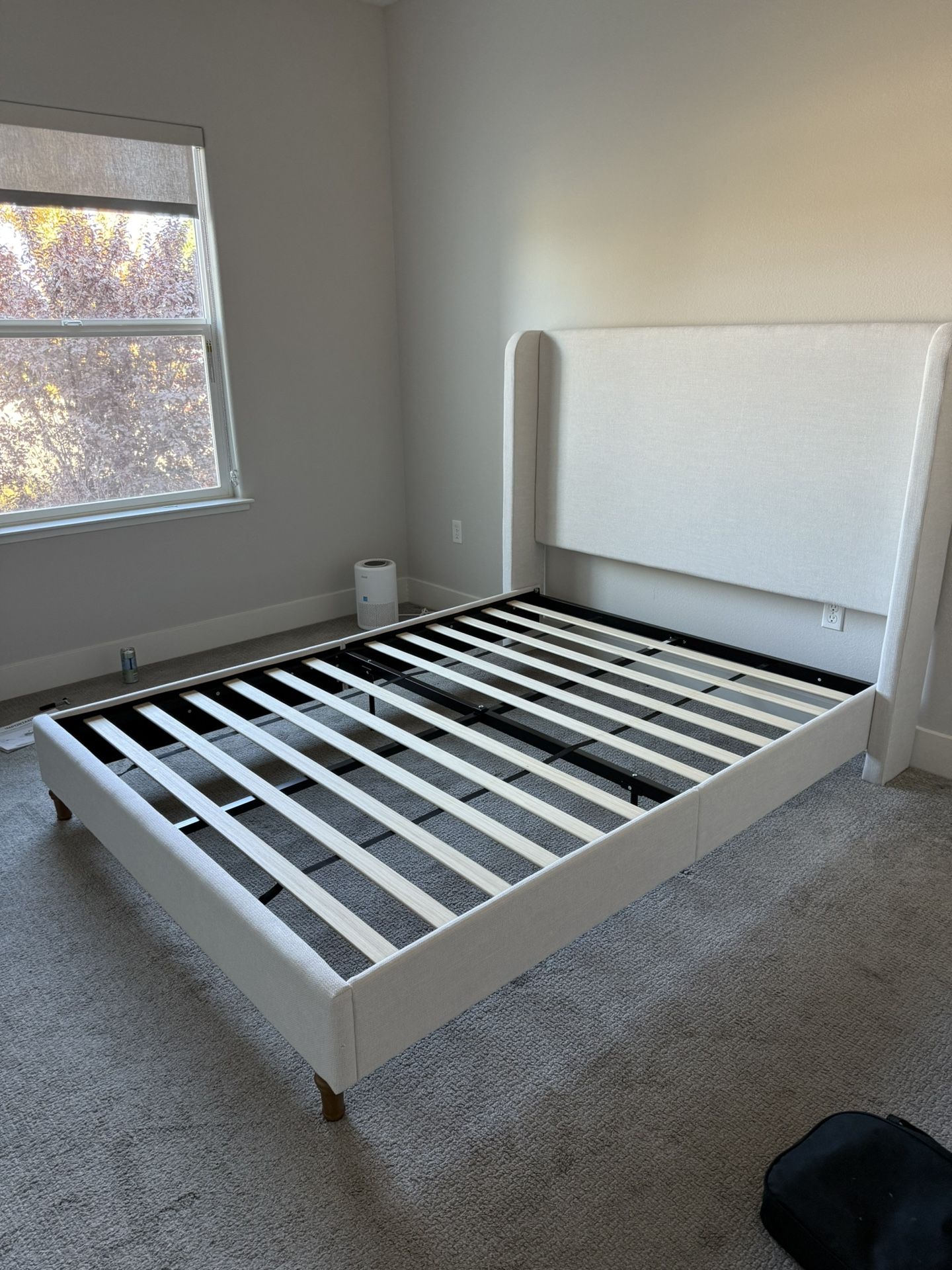 Platform Bed With Wingback Headboard - QUEEN