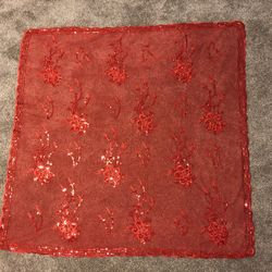 Embroidered Embellished Sequins  Paillettes Scarf Shawl 40,5 x40,5 Chic red mesh
