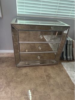 Mirrored Nightstands 3 Drawer Night Table