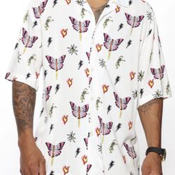 *NWT* Fashion Nova Mens White Impulsive Short Sleeve Button Up Shirt Size L