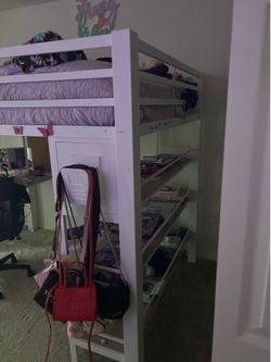 Rooms To Go White Loft Bed with Desk & Matching 6-Drawer Dresser – $400 OBO