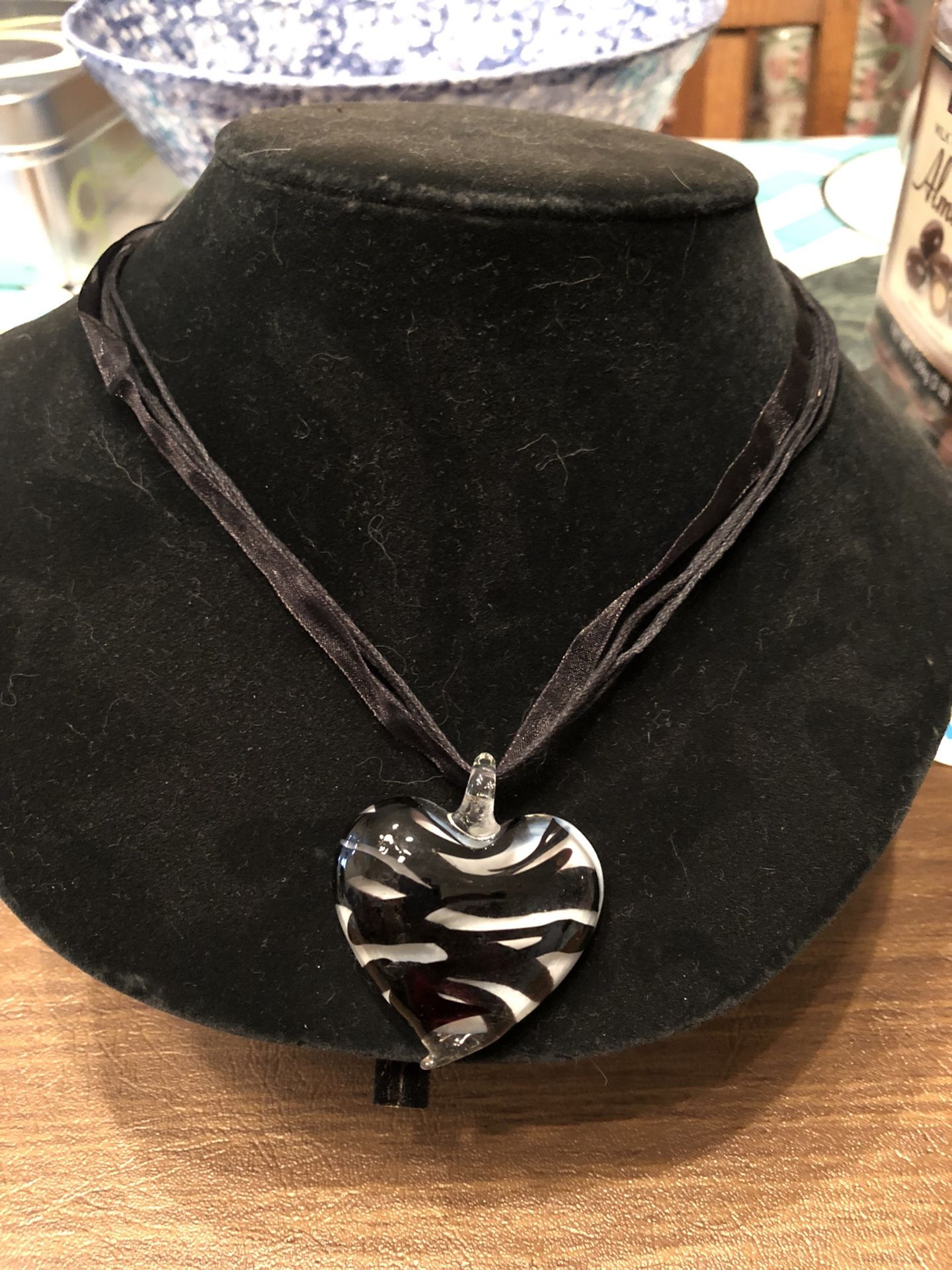 Black Glass Heart Bead Necklace