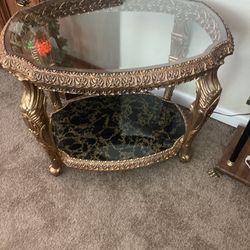 2 Heavy Wood Carved Antique Gilded Gold Tables 