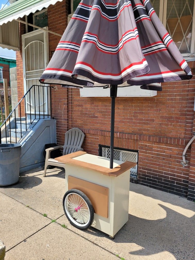 REPURPOSED EVENT / DESSERT / SNACK /  CART.  WEIGH  APPROX. 30LBS. FITS INSIDE A SUV. 19 INCHES LONG, 35 INCHES WIDE AND 34 INCHES TALL. 