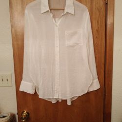 Free people Cream White Long Flowy Shirt Size M