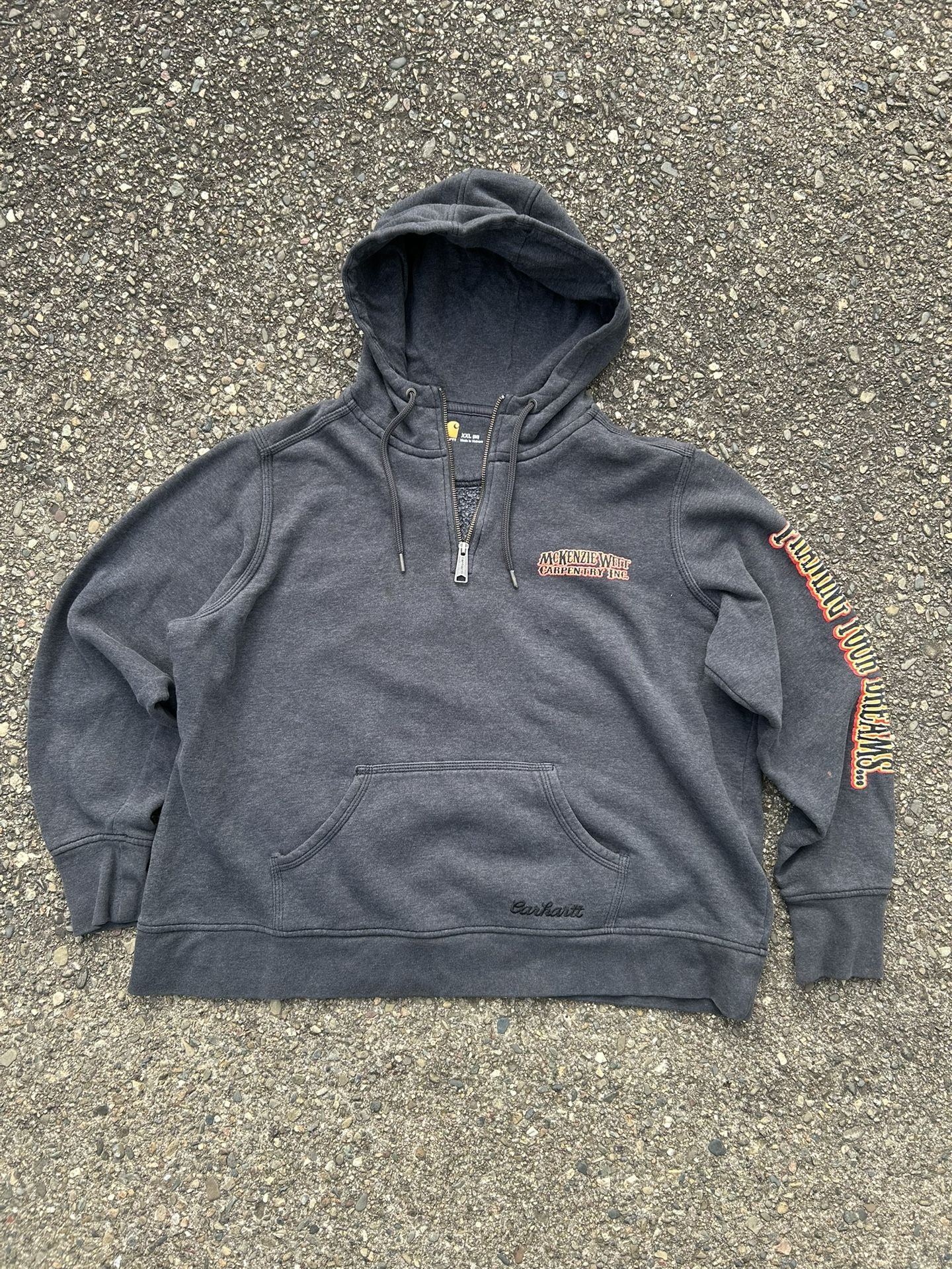 Grey Carhartt quarter zip up with hood