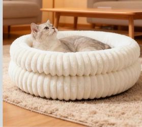 Cat Beds for Indoor Cats,Washable Round Donut Dog Bed,Fluffy Puppy Dogs Beds for Small Dogs with Anti-Slip Bottom