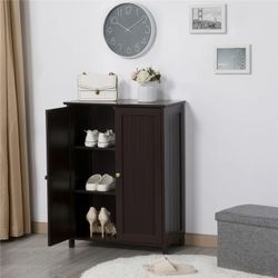Wooden Floor Cabinet with 2 Durable Doors and 2 Adjustable Shelves, Espresso