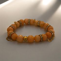 Orange And Gold Beaded Stretchy Bracelet 
