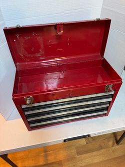 Vintage Craftsman USA 4 Drawer Red Metal Portable Tool Box Chest 20.5”