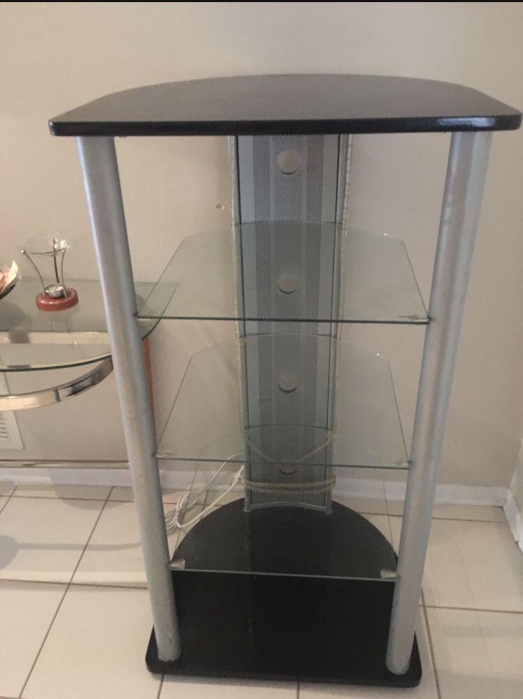Glass shelves stand (tall 46 inches, wide 24). It’s still available 6/18/25