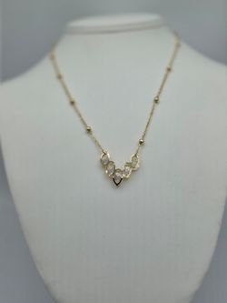 Gold-Tone V-Shape Crystal Pendant Necklace