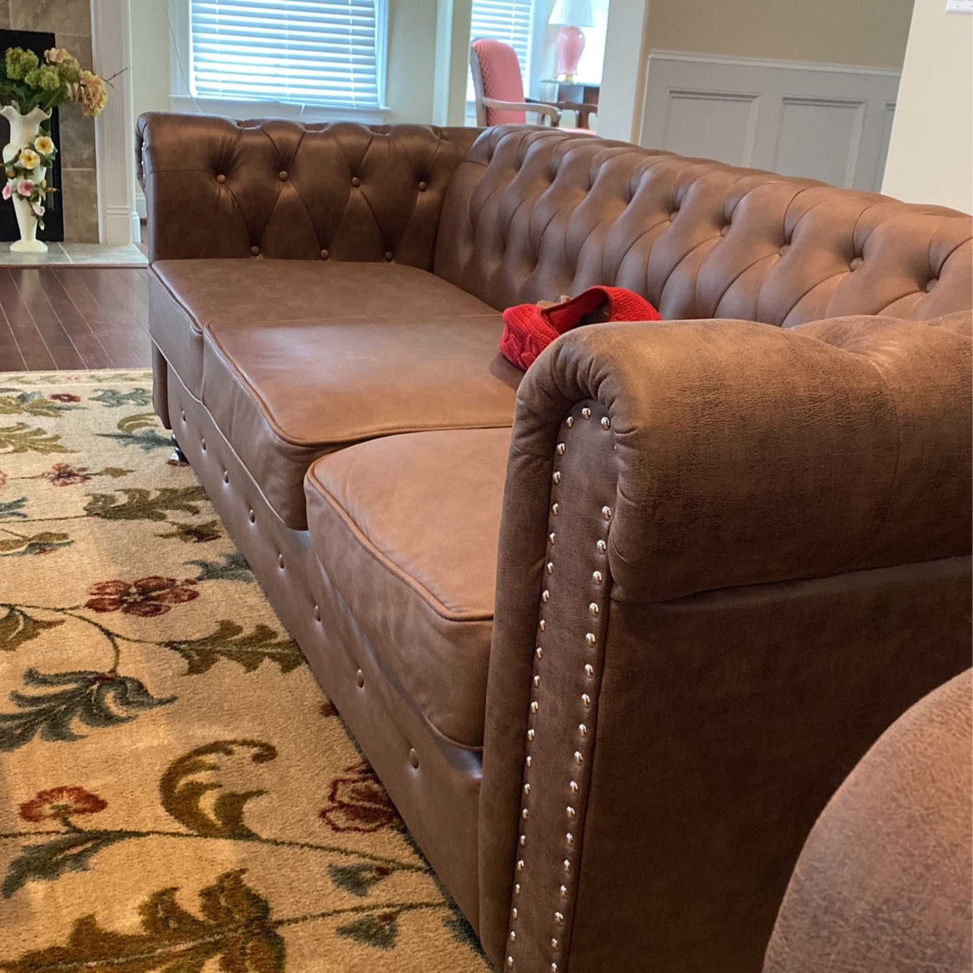 Tufted Faux Leather Sofa And Chair