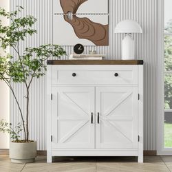 Brand New And Assembled Buffet Sideboard with Drawer, Coffee Bar with Adjustable Shelf for Kitchen Dining Room Entryway, White