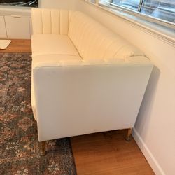 Modern Faux Leather, Three Seater Sofa, Couch Cream White